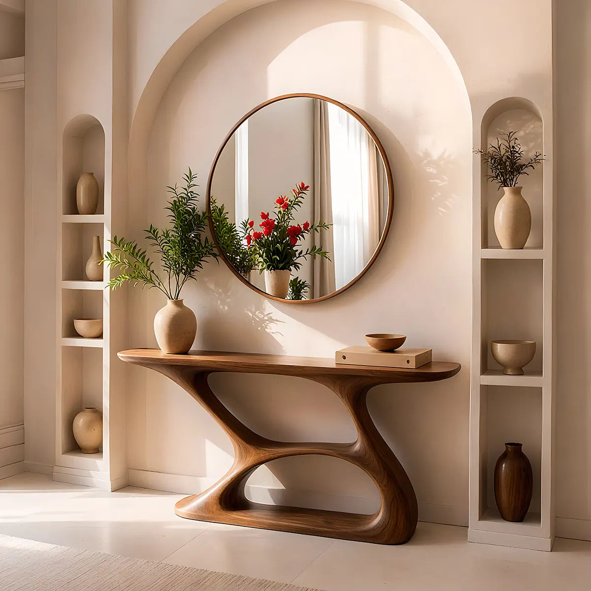 Organic Modern Console Table with Sculptural Double-Arch Base for Entryway & Living Room TT006-8669