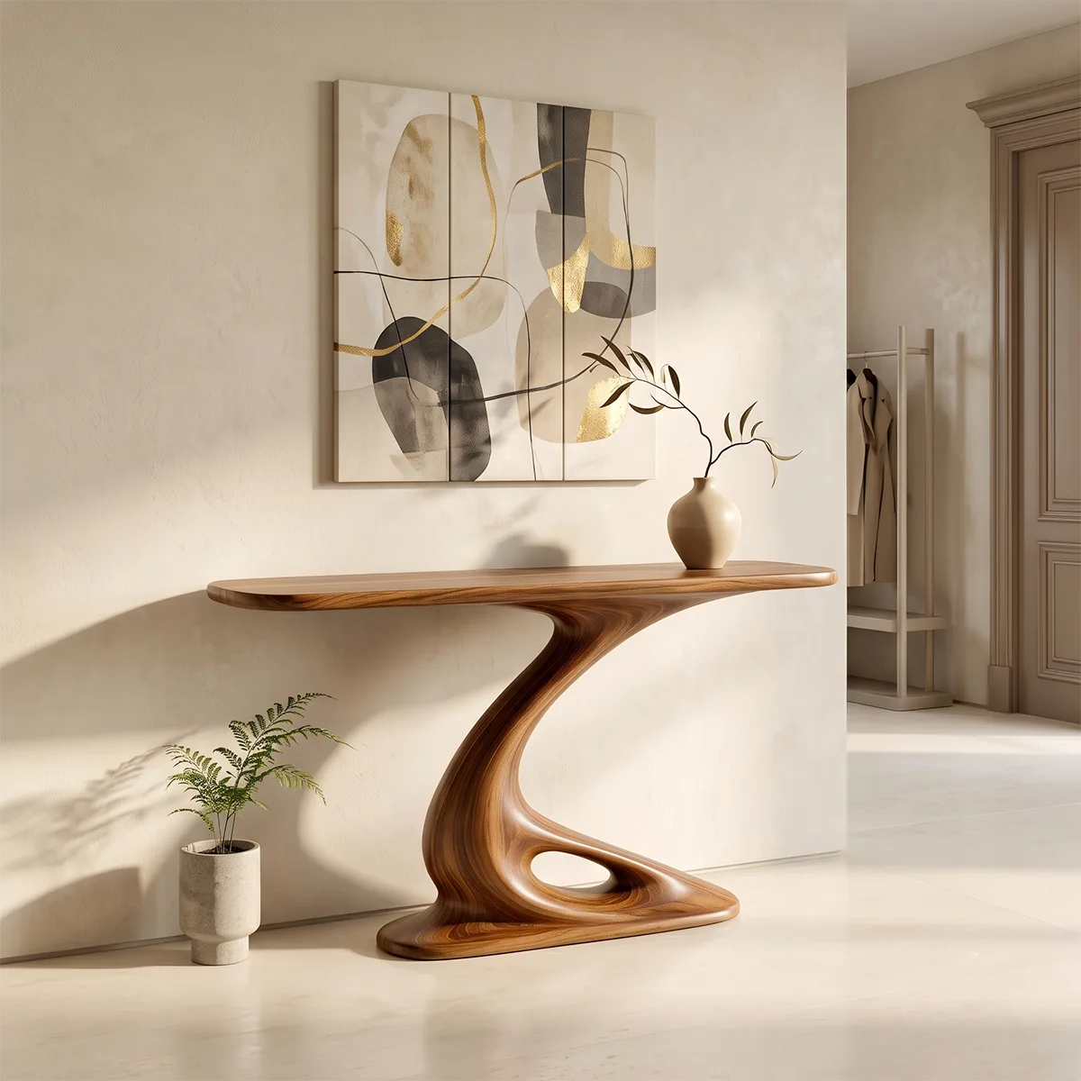 Organic Sculptural Console Table | Modern Console Table with Twisted Open Pedestal Base TH003-8583