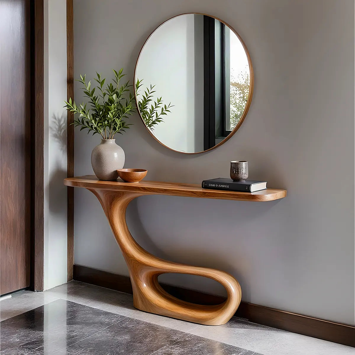Modern Sculptural Console Table with Organic Curved Pedestal Base for Entryway TT006-3822