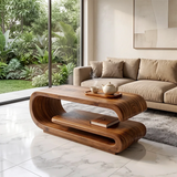 Modern Waterfall Coffee Table with Open Shelf | Contemporary Curved Center Table for Living Room TH003-6318