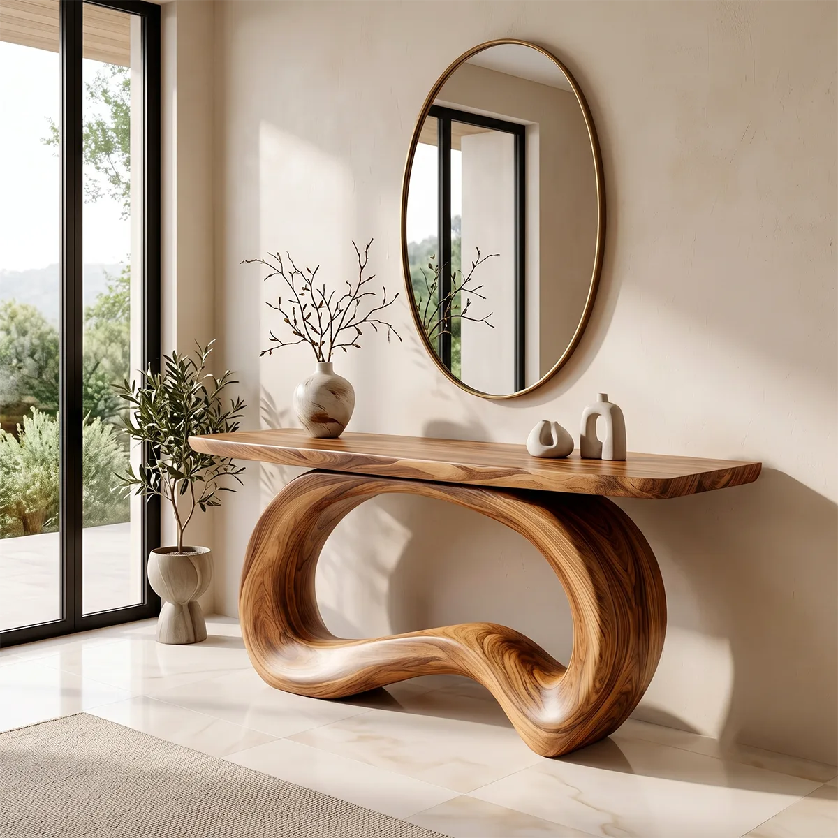 Organic Loop Console Table | Modern Sculptural Console Table with Continuous Curved Base TH003-9415
