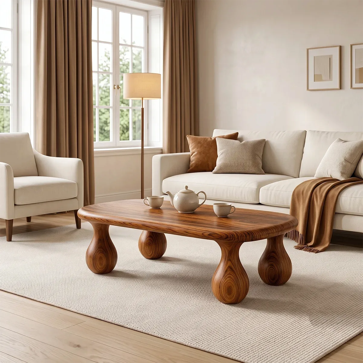 Modern Coffee Table | Organic Rounded Rectangle Cocktail Table TH003-4084
