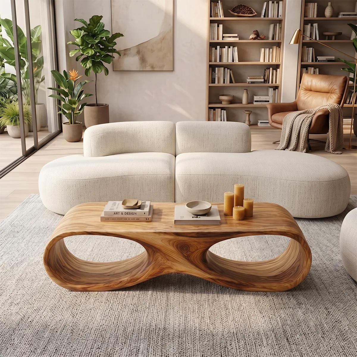 Sculptural Organic Coffee Table | Modern Curved Low Profile Living Room Table