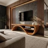 Organic Modern Sculptural TV Stand with Curved Open Shelf | Designer Media Console TH003-9FXK3JC