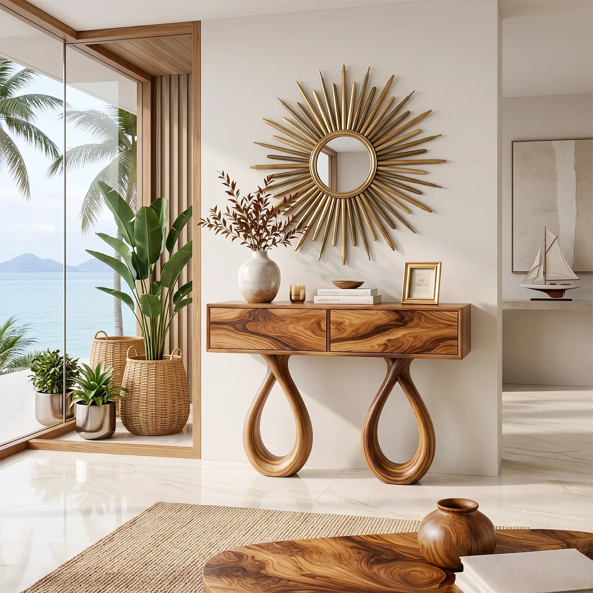 Modern Console Table with Drawers | Sculptural Entryway Console Table for Contemporary Homes TH003-6657