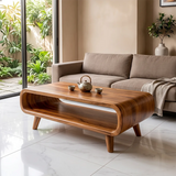 Modern Waterfall Coffee Table with Open Shelf | Mid-Century Curved Center Table for Living Room TH003-3124