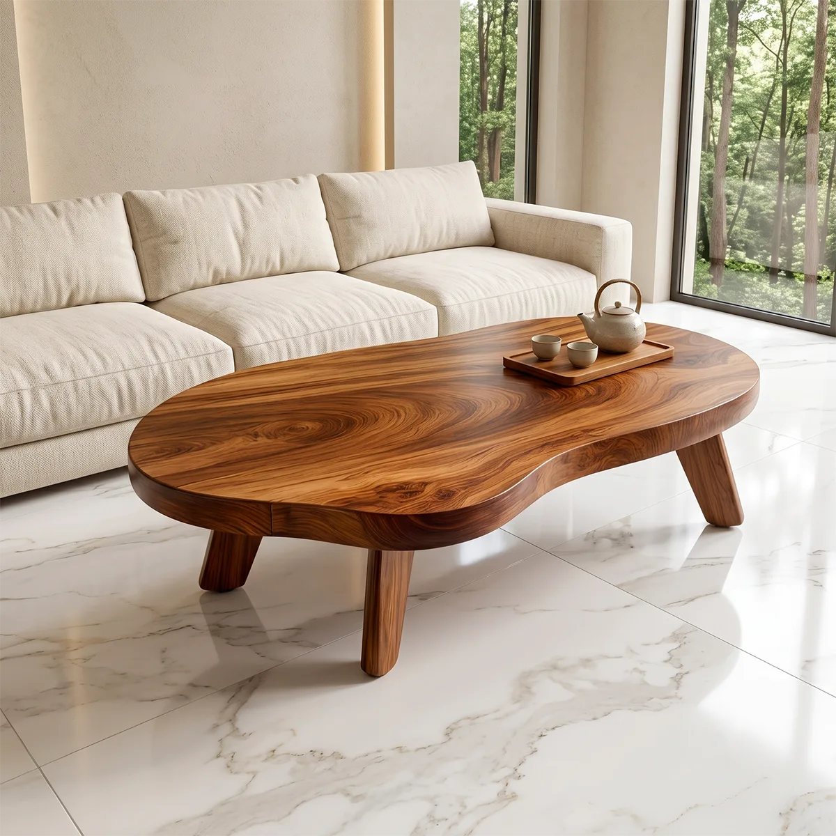 Organic Pebble Coffee Table | Modern Irregular Wood Coffee Table for Minimalist Living Room TH003-6867