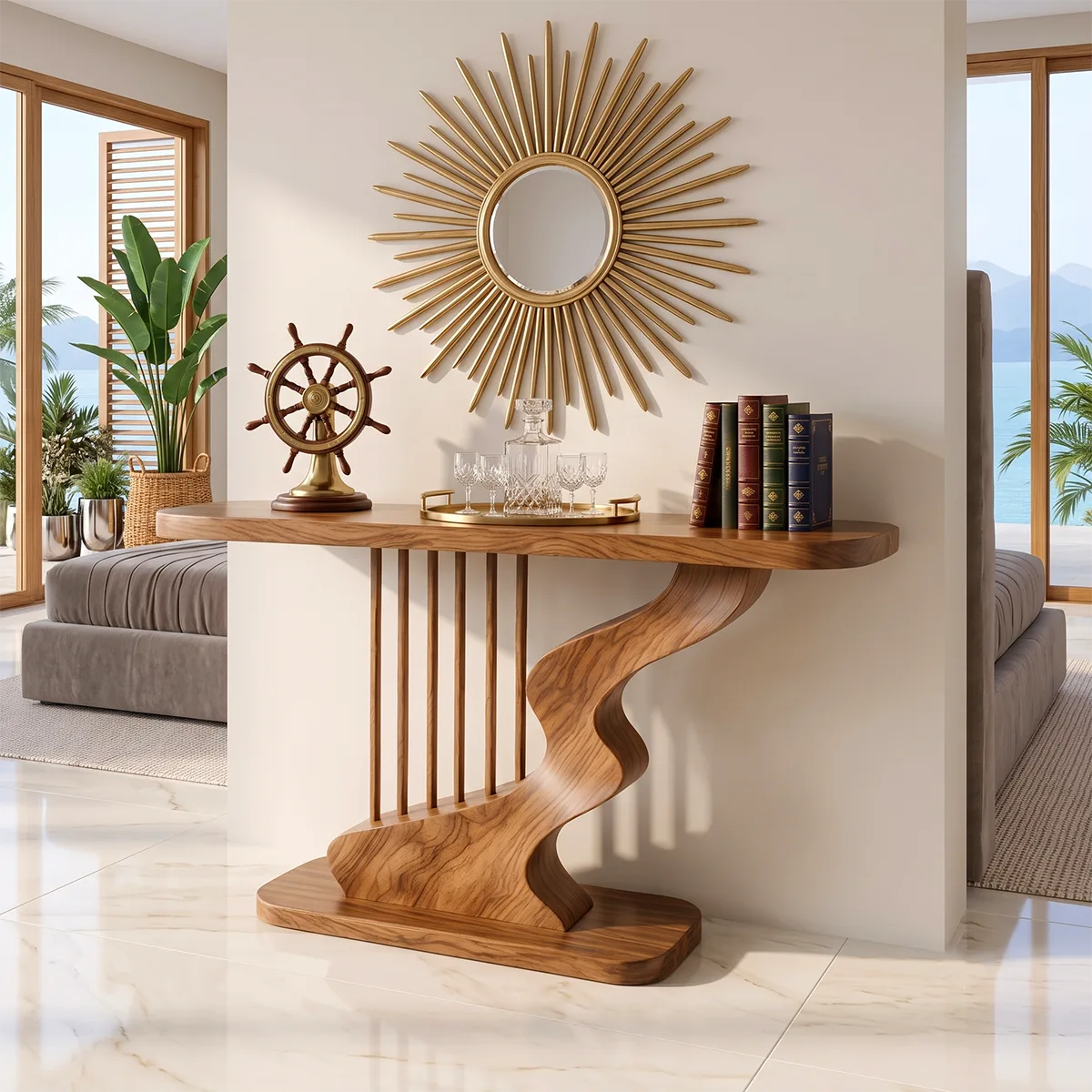 Modern Sculptural Console Table | Wave Base Entryway Console Table for Contemporary Interiors TH003-9045
