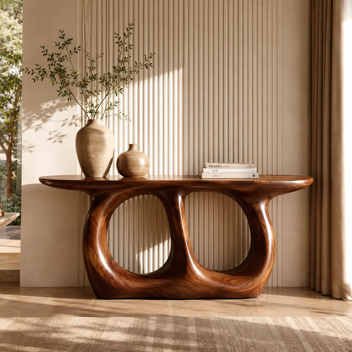 Modern Wooden Console Table with Double Arch Sculptural Base for Entryway & Hallway TT006-4553