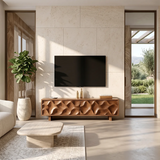 Wave Carved TV Stand with 2 Cabinets | Sculptural Media Console TH003-1TEX5BM