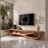Organic Modern TV Stand with Sculptural Open Shelving & Curved Silhouette TT006-8QOM3WX