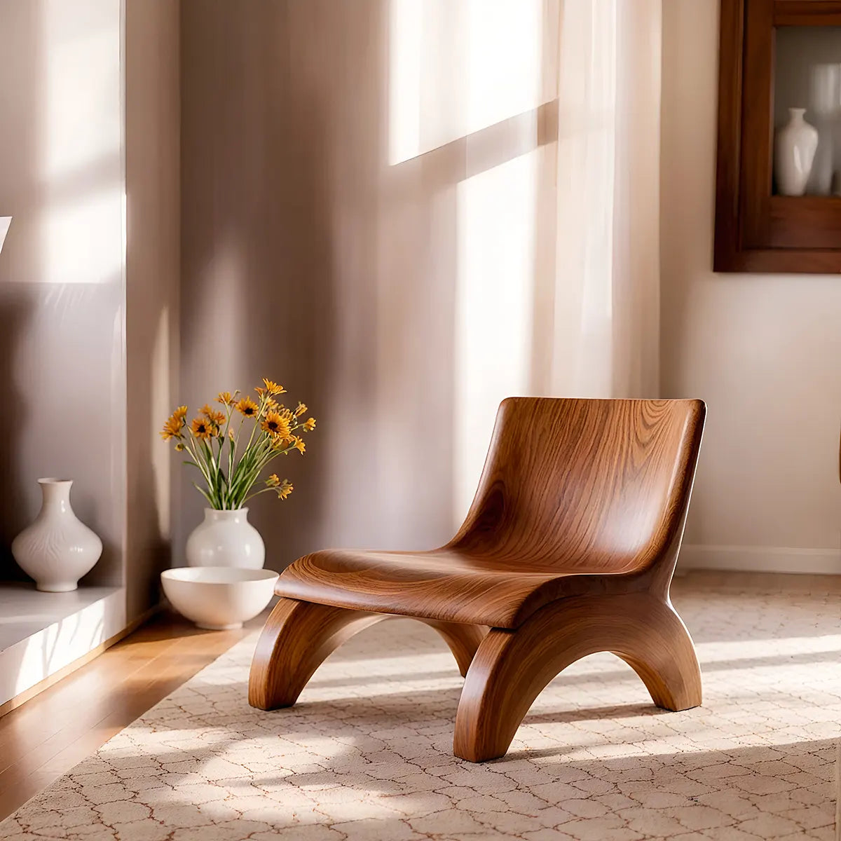 Sculptural Curved Lounge Chair with Arched Legs | Organic Modern Accent Chair