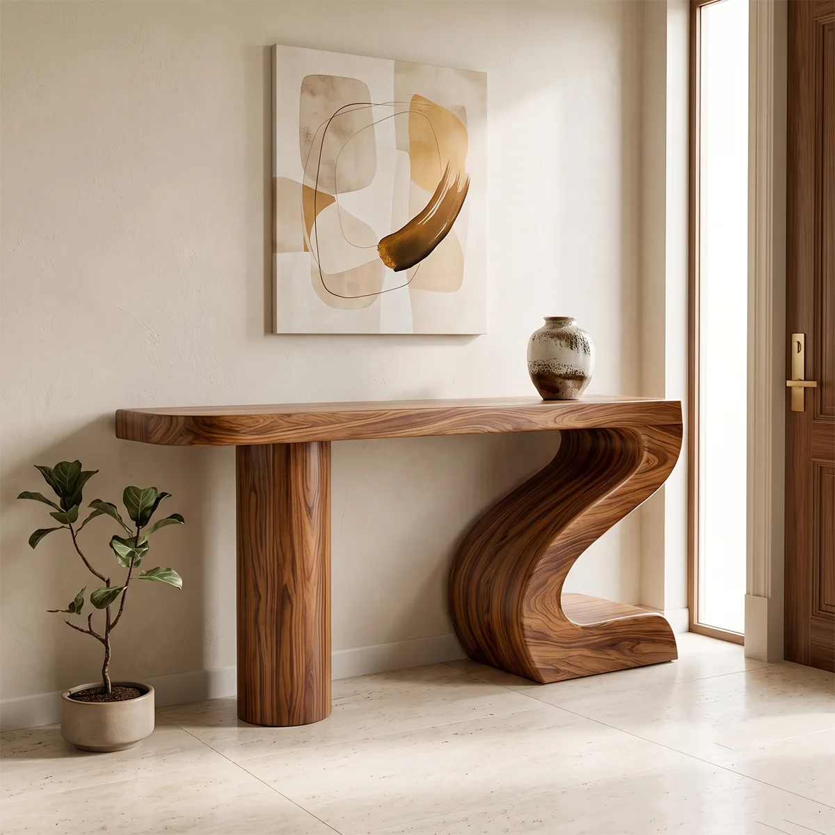 Modern Sculptural Console Table | Organic Wave Entryway Table for Contemporary Hallway & Living Room TH003-4054