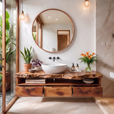 Organic Live Edge Floating Bathroom Vanity with Open Shelf & Drawers TH003-7JMQ3EG