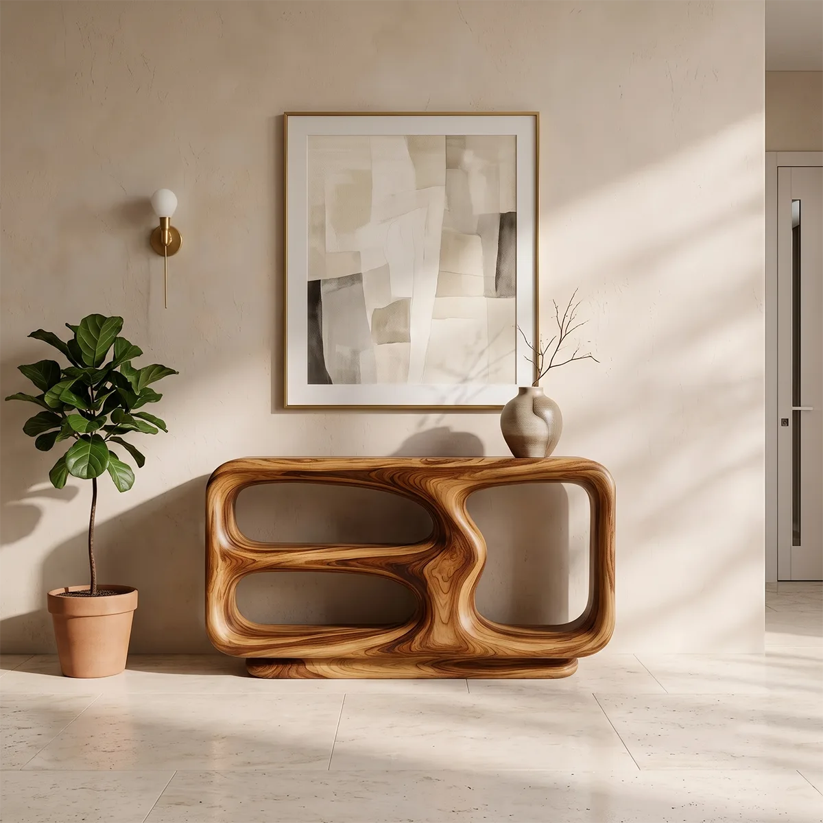 Organic Sculptural Console Table | Open Shelf Console Table for Modern Entryway & Living Room TH003-4197