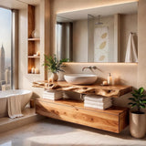 Floating Bathroom Vanity with Large Drawer & Open Shelf | Live Edge Organic Modern Design