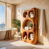 Tall Bathroom Storage Cabinet with Open Shelves | Sculptural Organic Modern Storage Tower