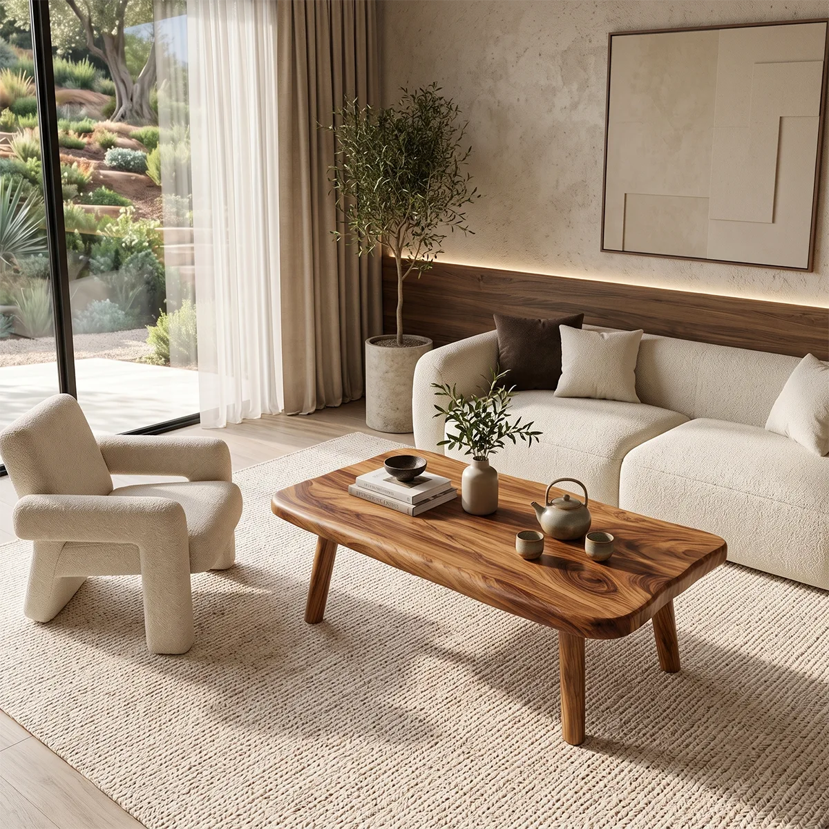 Organic Modern Coffee Table | Rounded Rectangle Low Profile Living Room Table
