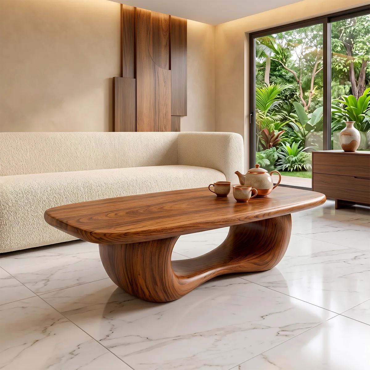 Modern Organic Coffee Table | Sculptural Rectangle Cocktail Table TH003-6677