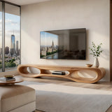 Organic Modern TV Stand with Triple Open Shelving & Sculptural Curved Design TT006-3KAV6WJ