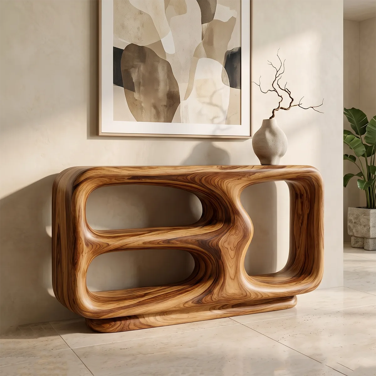 Organic Sculptural Console Table | Open Shelf Console Table for Modern Entryway & Living Room TH003-4197