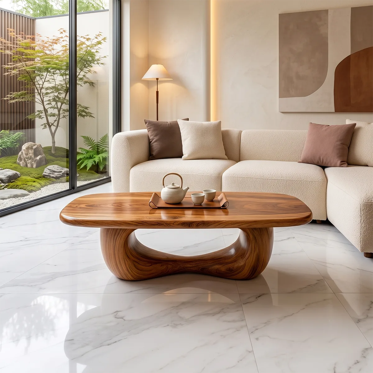 Modern Organic Coffee Table | Sculptural Rectangle Cocktail Table TH003-6677