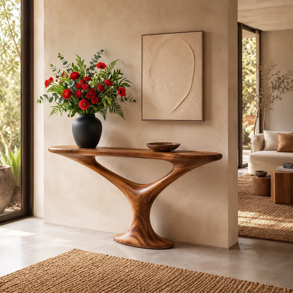 Organic Sculptural Console Table with Oval Top for Modern Entryway & Living Room TT006-4241
