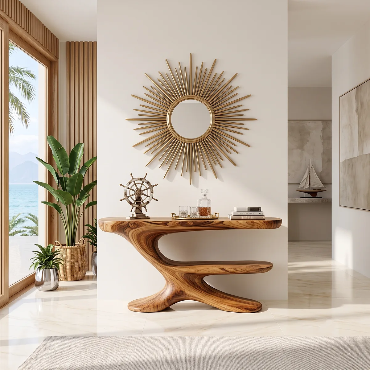 Organic Wave Console Table | Sculptural Modern Entryway Table with Floating Abstract Base TH003-9046