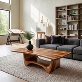 Organic Live Edge Coffee Table | Sculptural Waterfall Base Modern Living Room Table