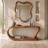 Organic Modern Console Table with Open Shelf & Sculptural Curved Frame for Entryway TT006-6916