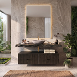 Floating Fluted Bathroom Vanity | Modern Live Edge Wood Vanity TH003-8BWH6MI