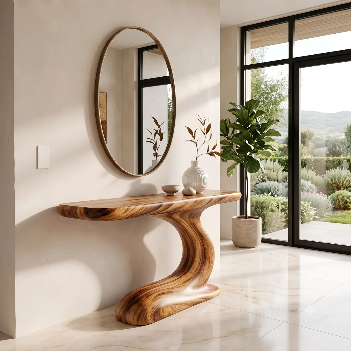 Sculptural Wave Console Table | Organic Modern Entryway Table with Curved Abstract Base TH003-3147
