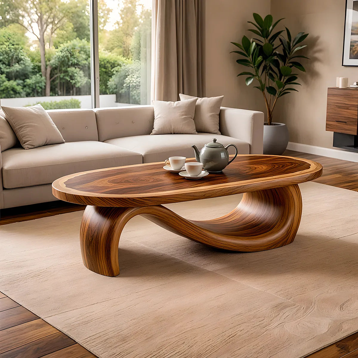 Modern Oval Coffee Table | Organic Sculptural Center Table for Contemporary Living Room TH003-1924