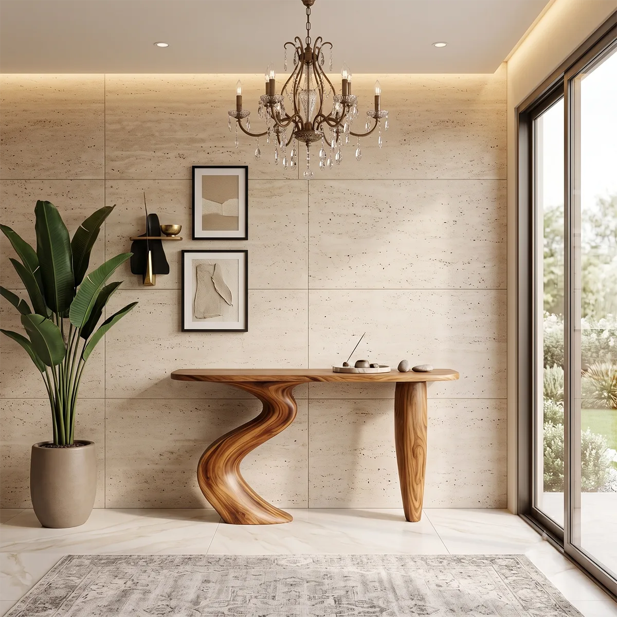 Organic Wave Console Table | Sculptural Entryway Table with Curved Pedestal Base TH003-1709