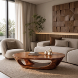 Sculptural Organic Coffee Table with Open Shelf | Modern Curved Living Room Center Table
