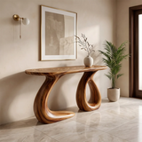 Organic Sculptural Console Table | Modern Entryway Table with Dual Curved Pedestal Base TH003-8955