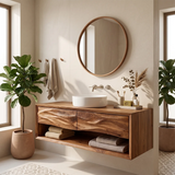 Floating Bathroom Vanity with 2 Sculpted Wave Drawers & Large Open Storage Shelf