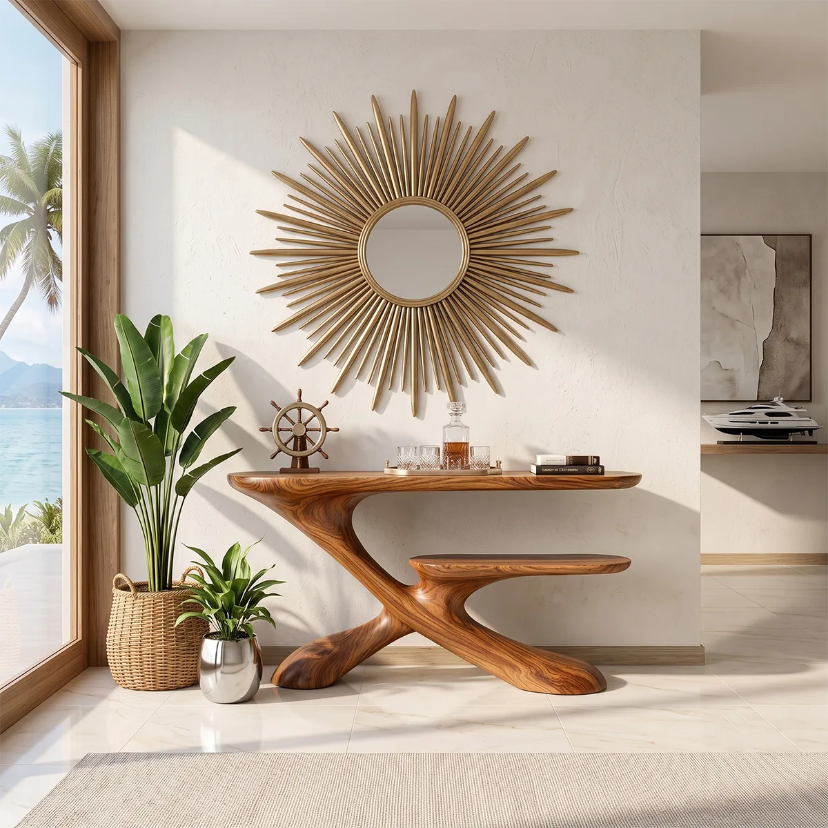 Sculptural Tiered Console Table | Organic Modern Entryway Table with Floating Curved Design TH003-4469