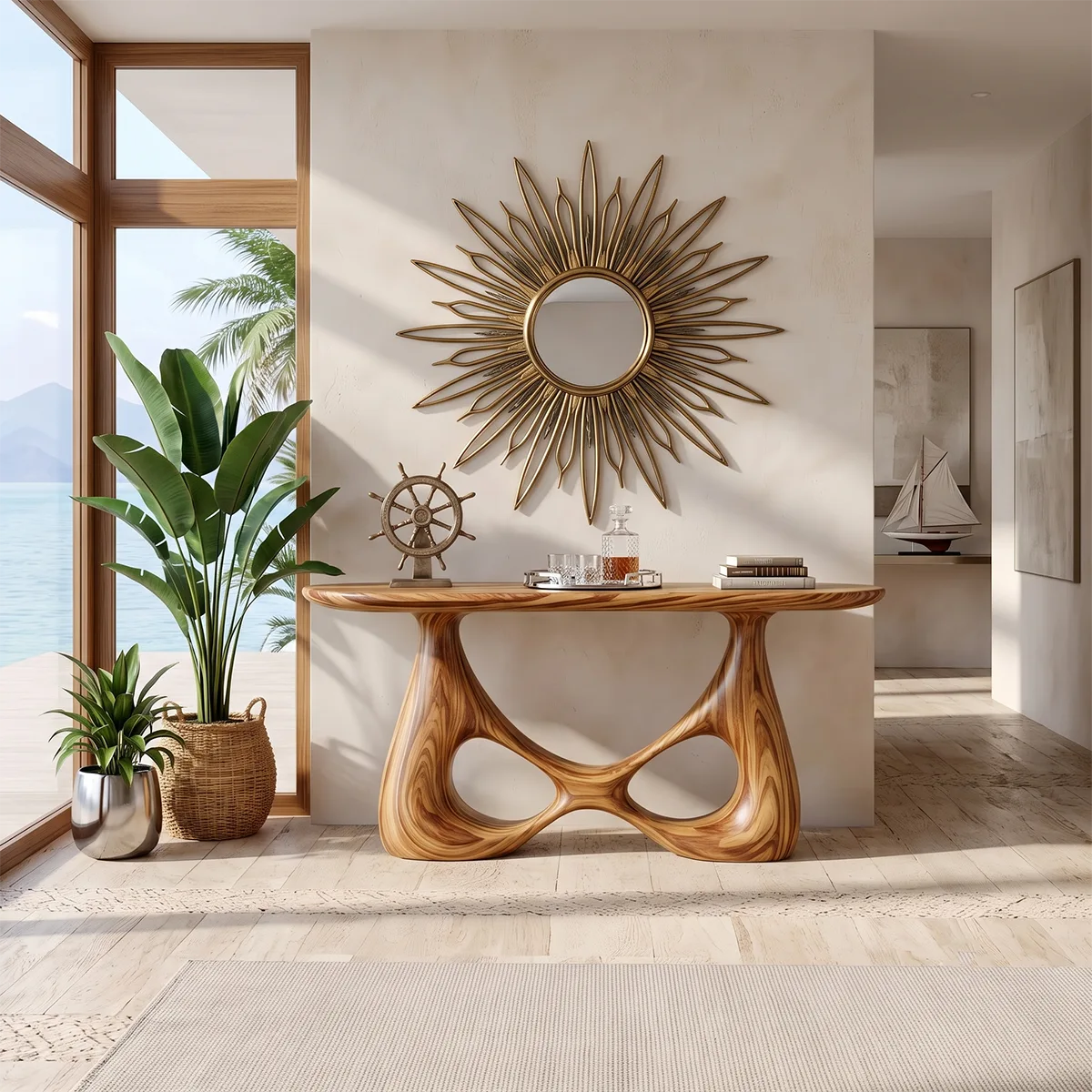 Organic Sculptural Console Table | Modern Entryway Table with Abstract Openwork Base TH003-6604
