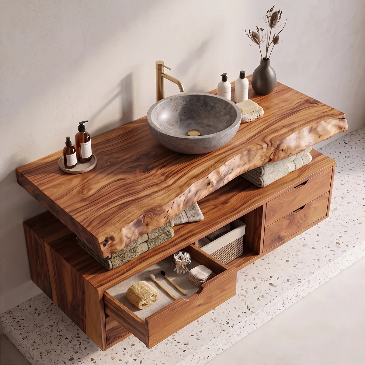 Live Edge Bathroom Vanity | Modern Floating Vanity with Storage Drawers TH003-2PAL7VO
