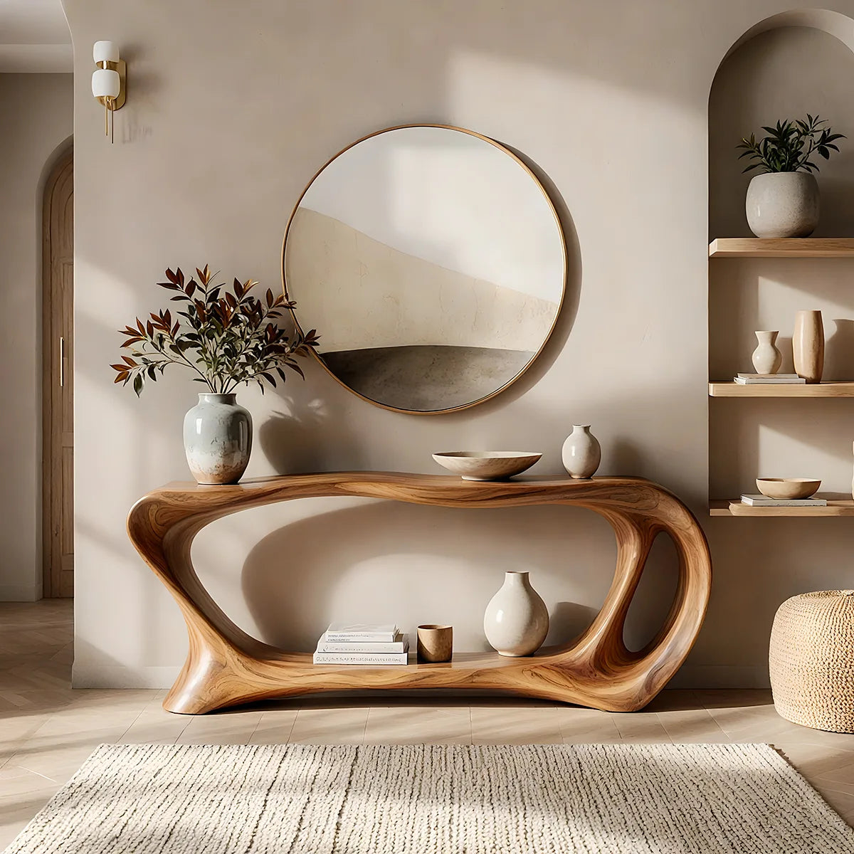 Organic Wave Console Table with Open Shelf for Modern Entryway & Living Room TT006-9593