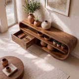 Modern Organic Console Table with Storage Drawer & Open Shelves for Entryway TT006-6372