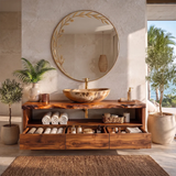 Freestanding Solid Wood Bathroom Vanity | Live Edge Bathroom Vanity with Open Shelf & Three Drawers TT006-7CUG6CN