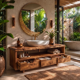 Freestanding Solid Wood Bathroom Vanity | Live Edge Wood Vanity with Open Shelf & Three Drawers TT006-2MDA2PI
