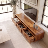 Wave Carved TV Stand with 3 Drawers & Open Shelves | Modern Media Console TH003-5GTN4YH