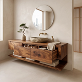 Floating Bathroom Vanity with 3 Drawers & Full-Length Open Shelf | Modern Minimalist Wall Mounted Design