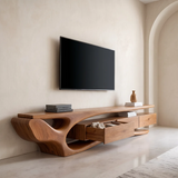 Modern Organic TV Stand with Sculptural Wave Frame & Three Drawer Storage TT006-9XJR2WM