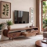 Modern Organic TV Stand with Open Shelf | Three Drawer Media Console TT006-6OAK3NB