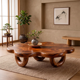 Organic Solid Wood Coffee Table | Sculptural Flower-Shaped Modern Center Table TT006-3040