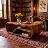 Curved Solid Wood Coffee Table with Storage | Modern Sculptural Living Room Center Table TT006-2757